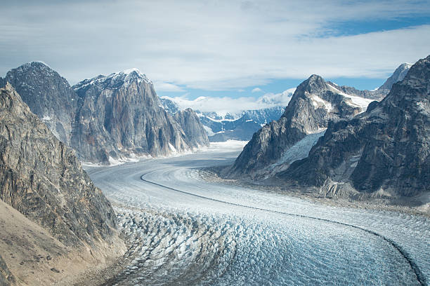 Glacier in Denali (Mt. McKinley) Aerial view of a glacier in Denali (Mount McKinley), "The High One" in Alaska. The mountain is North America's highest peak. denali mountain stock pictures, royalty-free photos & images