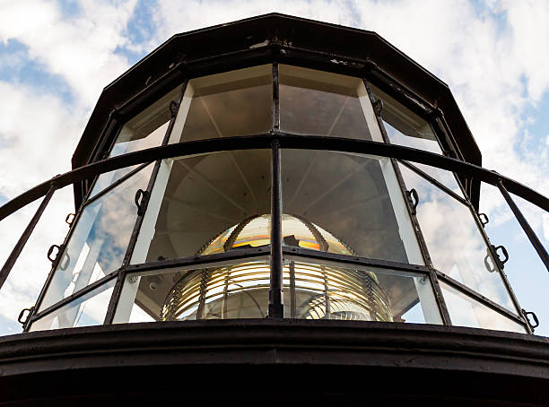 The Fresnel Lens in the Lamp Room of the Currituck Beach Lighthouse, in Carolla, North Carolina, is a complex collection of prism glass.