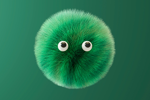 Grassy sphere shaped emoji, grass head. Digitally generated image.