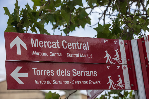 directional signpost to some interesting sights in Valencia; Valencia, Spain