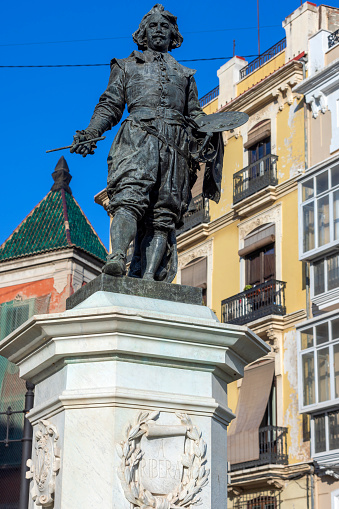 Statue of the  Spanish painter José de Ribera (1591-1652), located in Teodoro Llórente square in Valencia, dating from 1885. He is depicted holding a brush.