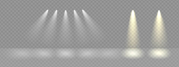 ilustrații de stoc cu linia reflectoarelor pe scena premiilor png. spoturi cu efect de rază pe fundal vectorial transparent. grinzile aurii ale podiumului se aprind - pus în lumină