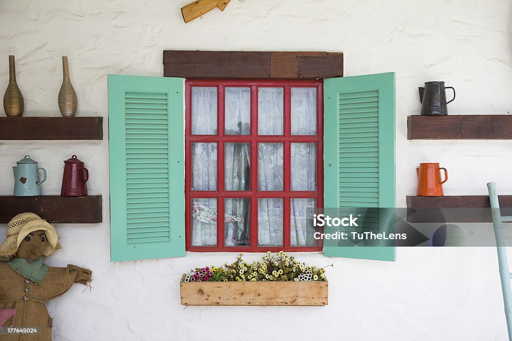 colorful window with decoration in country style beautiful vintage window on the in country style Abstract Stock Photo