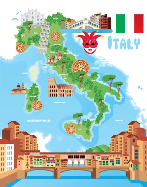 Vector illustration of Italy Travel Maps and Ponte Vecchio Bridge