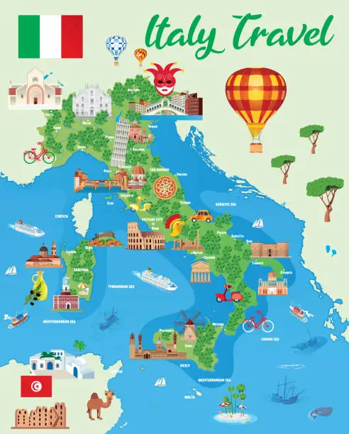 Vector illustration of Cartoon Map of Italy