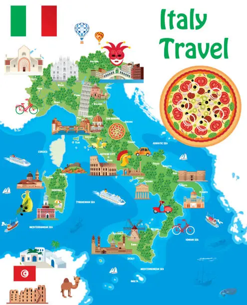 Vector illustration of Cartoon Map of Italy