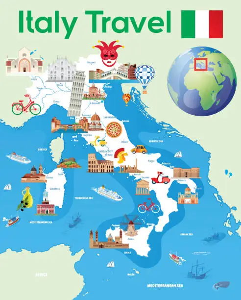 Vector illustration of Italy funny Maps