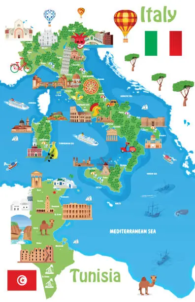 Vector illustration of Italy and Tunisia Maps