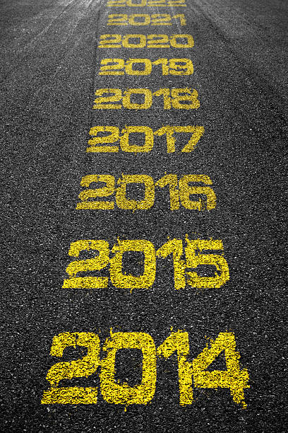 Road years marks Road years on the asphalt. 2014-2022 years. 2014 stock pictures, royalty-free photos & images