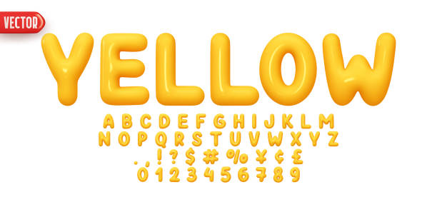 istock Yellow Font realistic 3d design. Complete alphabet and numbers from 0 to 9. Collection Glossy letters in cartoon style. Fonts voluminous inflated from balloon. Vector illustration 1776481718