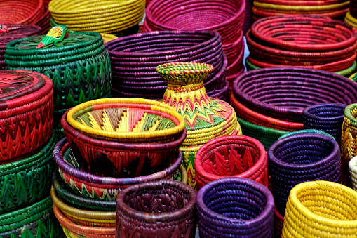 handmade colourful Bamboo basket for sale in Pune India, stylish interior item eco design . Decor of home, Natural eco materials, storage Woven bamboo basket, pattern nature texture background.