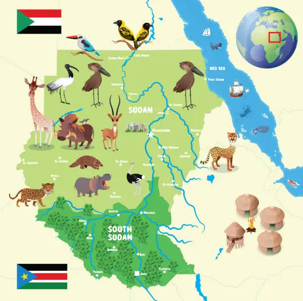 Vector illustration of Sudan And South Sudan Map