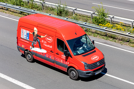 Wiehl, Germany - June 26, 2020: wenco Volkswagen Crafter van on motorway