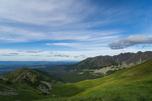 Kasprowy Wierch, Tatra Mountains in Poland. Polish landscape photography, traveling concept photo. Tourism picture of Eastern Europe. Cloudy weather at the summer.
