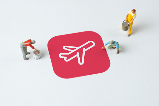 Painters paint the Airplane icon (User Interface UI UX / Web Design concept)