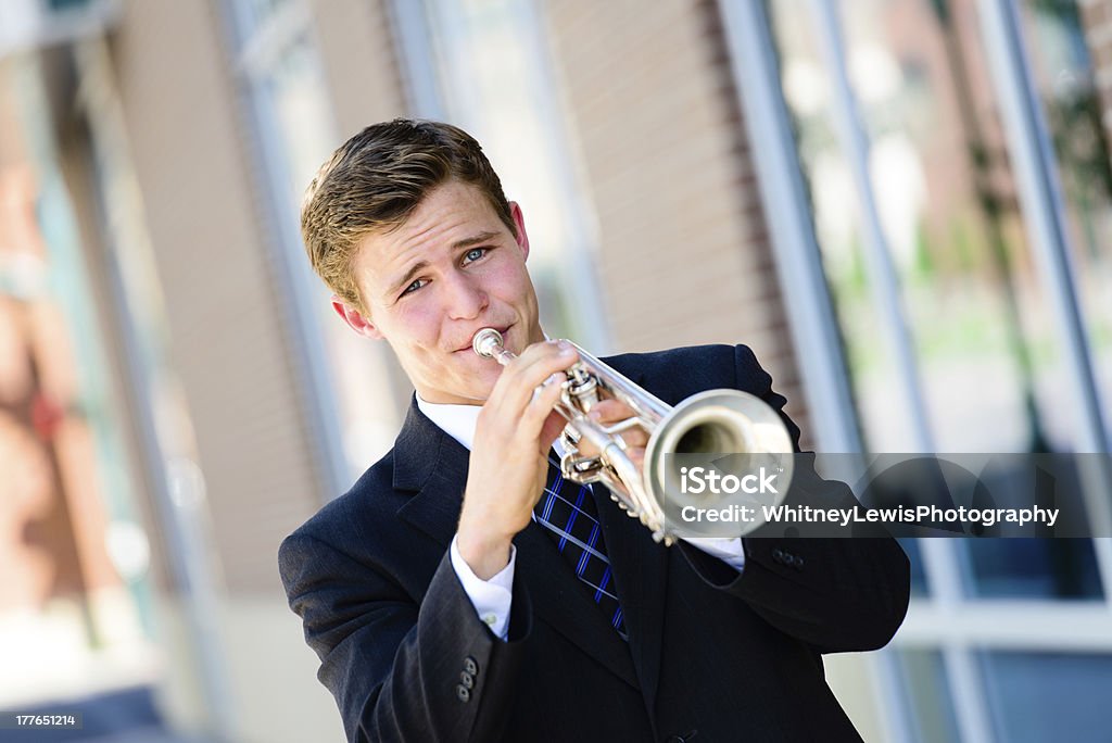 Porträt eines Trompete-Spieler - Lizenzfrei Bläserensemble Stock-Foto