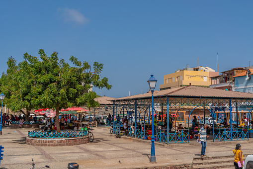Mindelo, Sao Vicente Island, Cape Verde - October 12.2023: Street scene of the market in Mindelo, Cape Verde