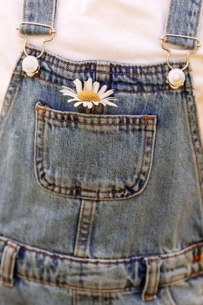 istock Denim overalls with daisy in pocket 1776521089