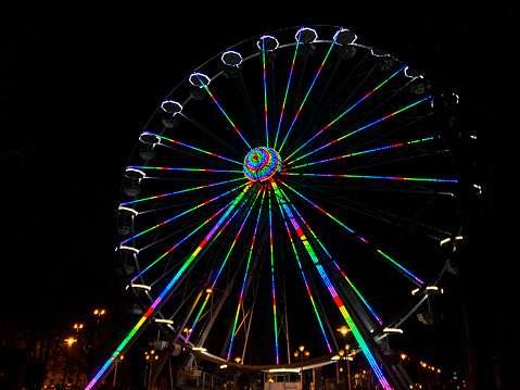 Large lighting ferris wheel in Szeged, Hungary