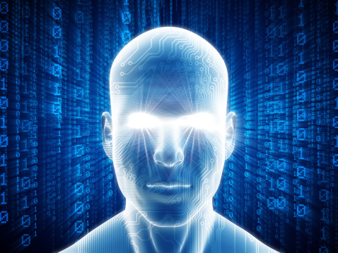 High quality 3d render of man with hi-tech cyber theme