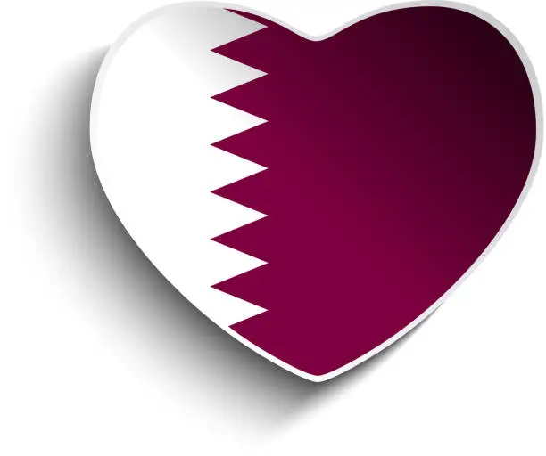 Vector illustration of Qatar Flag Heart Paper Button