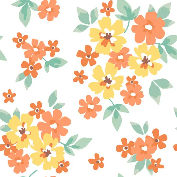 Vector illustration of Seamless floral pattern, liberty ditsy print with small flowers in rustic folk style. Vector.