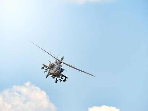 Miami Beach, United States - December 7, 2021: US Marines helicopter (Sikorsky CH-53K King Stallion) flying close to Miami Beach coastline.