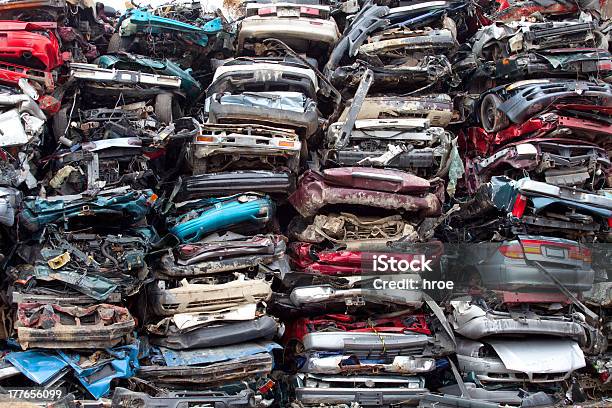 Car Piles Crushed Stock Photo - Download Image Now - Car, Crushed, Garbage