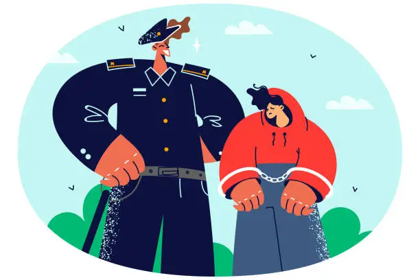 Vector illustration of Police officer arrest teen child