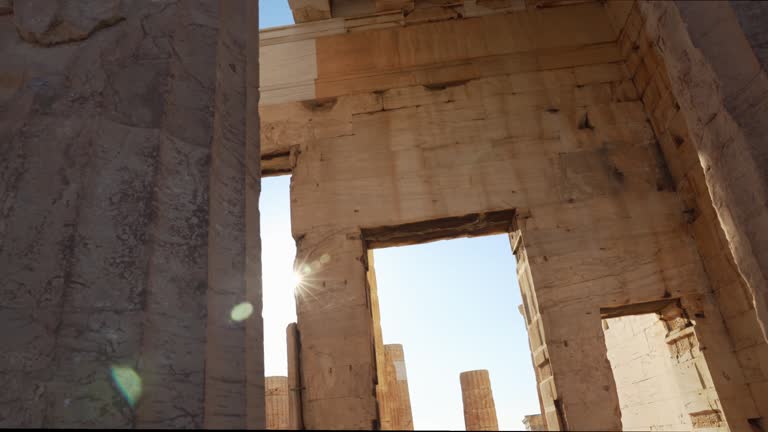 Stones of the propylaea, in the monumental Acropolis of Athens (Greece).