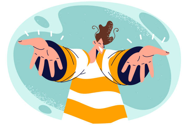 Smiling guy stretch hands for hug Smiling young man stretch hands to camera for hug. Happy guy excited greeting someone for embrace or cuddle. Vector illustration. man reaching for hug stock illustrations