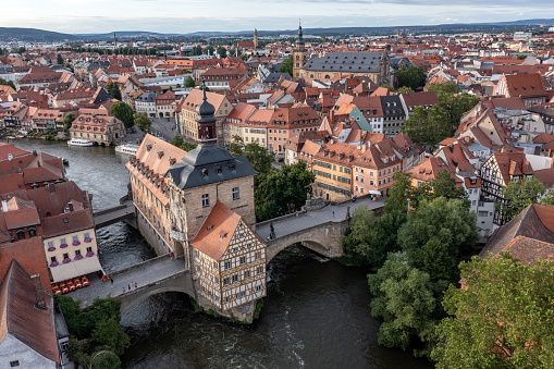 aerial view of old town hall in Bamberg