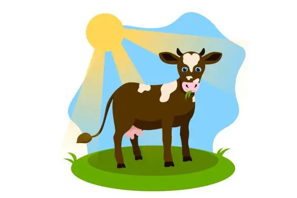 Vector illustration of An adult big brown cow