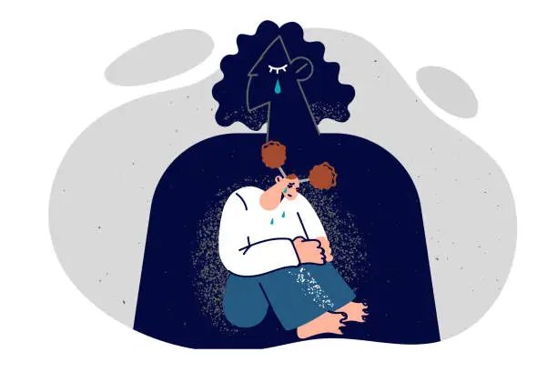 Vector illustration of Teenage girl experiences stress after receiving psychological trauma from parents or mental disorder