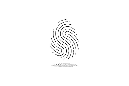 Fingerprint and its shadow on a white background, fingerprint pattern, password