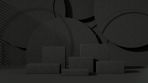 istock Empty product stand podium platform indoor with sunlight on black background 1776645777