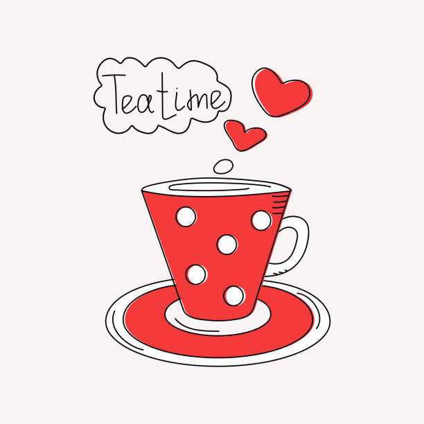 ilustraciones, imágenes clip art, dibujos animados e iconos de stock de taza con café caliente, té.  corazones, san valentín. bebidas, utensilios.  estilo garabato, inscripción, caligrafía, tea time. - black abstract engraved image coffee