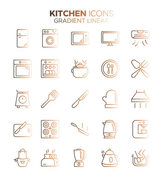 Vector illustration of Kitchen - Gradient Thin Line Vector Icon Set - Cooking, Recipe, Chef, Food, Symbol, Domestic Kitchen, Childhood, Lunch, Domestic Room