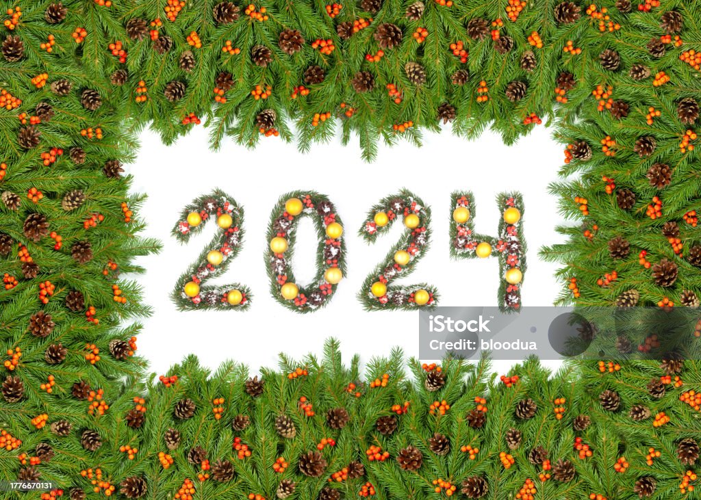 Christmas Tree Framework And 2024 Number Stock Photo Download Image