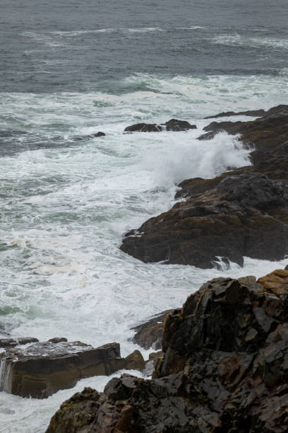 メイン州の海岸線に打ち寄せる大西洋の波 - maine lighthouse rock sea ストックフォトと画像