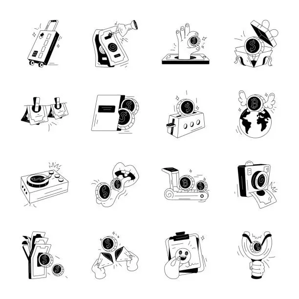 Vector illustration of Collection of Finance Assets Doodle Icons