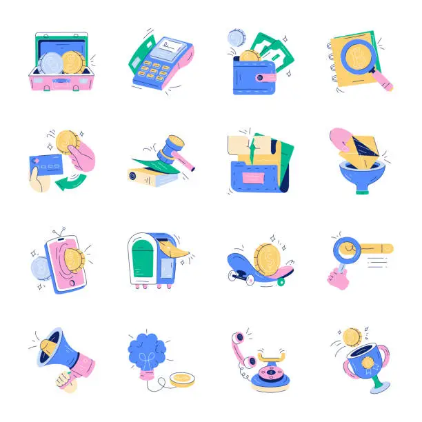Vector illustration of Pack of Financial Services Doodle Icons