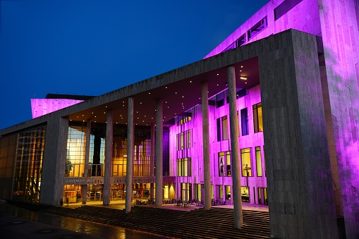 Budapest, Hungary - November 3, 2023: Museum Ludwig building in night light.