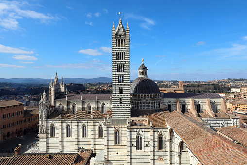 Cathedra of Siena City in Central Italy with bell tower and Dome