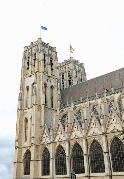 istock Cathedral of St Michael and St Gudula in Brussels Belgium with flags 1776698670