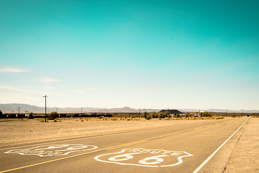 Route 66 Symbol on the street in Amboy Mojave Desert California USA