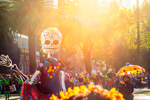 Mexico city, Mexico november 04 2023 Handmade giant Catrina skull in Day of the Dead parade in Mexico City