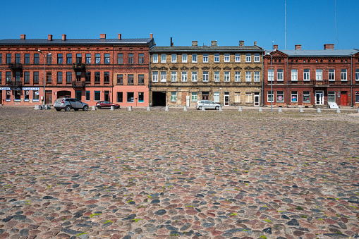 Liepaja, Latvia - July 21, 2018: Empty market square with pavemen