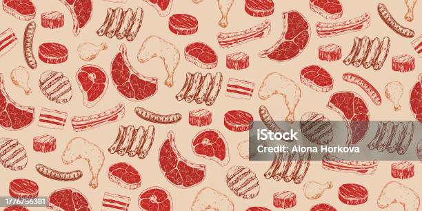 Seared Meat Pattern Seamless Pattern With Meat Stock Illustration - Download Image Now ...