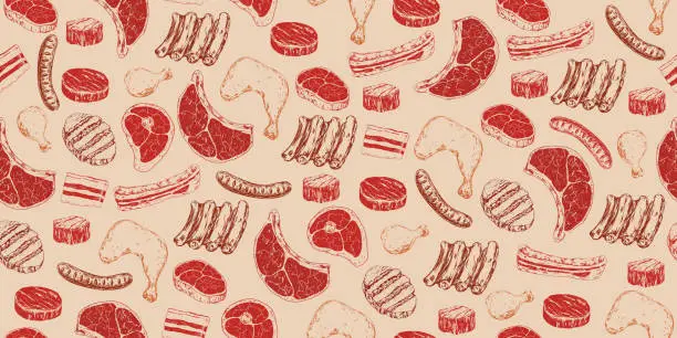 Vector illustration of Seamless pattern with meat